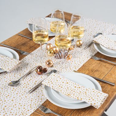 Cream and Gold Christmas Stars Christmas 100% Cotton Fabric Table Runner