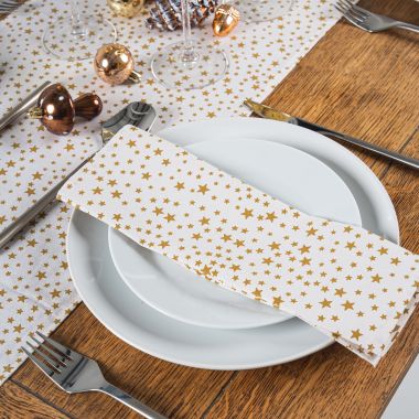 Cream & Gold Christmas Stars 100% Cotton Fabric Napkin
