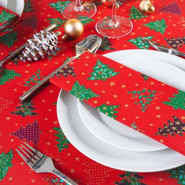 Red & Green Christmas Trees 100% Cotton Fabric Napkin