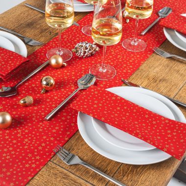 Red and Gold Christmas Stars Christmas 100% Cotton Fabric Table Runner