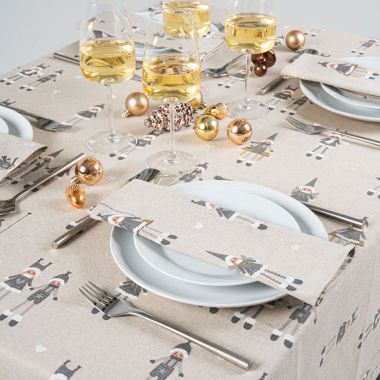 White and Grey Christmas Dolls Fabric Tablecloth
