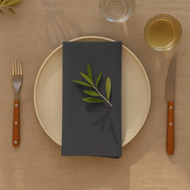 Plain Graphite Grey 100% Cotton Fabric Napkin Set