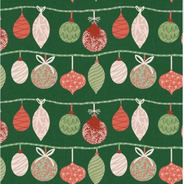 Green Multi Festive Baubles Christmas Wipe Clean Oilcloth 