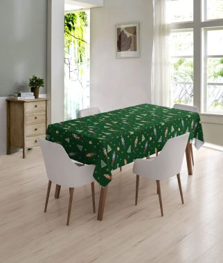 Green Christmas Toy Soldiers and Trees Nutcracker PVC Vinyl Wipe Clean Tablecloth