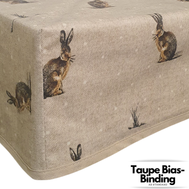 Hartley Hares Natural Beige Oilcloth WITH BOXED CORNERS & BIAS-BINDING Wipe Clean Tablecloth Matte Finish