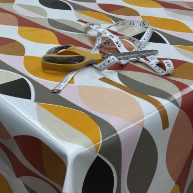 Abstract Ovals Tangerine Oilcloth Wipe Clean Tablecloth