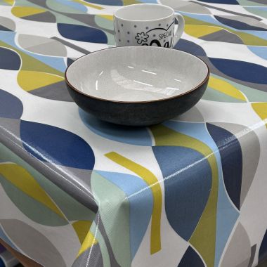 Abstract Ovals Bluebell Oilcloth Wipe Clean Tablecloth