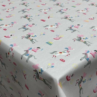 Grey Circus Horses Oilcloth Wipe Clean Matte Finish