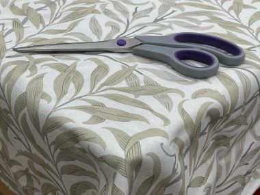 William Morris Willow Boughs in Linen/Taupe WITH BIAS BINDING HEMMED EDGING Matte Finish Wipe Clean Oilcloth Tablecloth