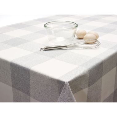 Light Grey Large Check 20 Metre Roll PVC Vinyl Tablecloth Roll