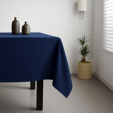 Plain Navy Blue 100% Cotton Favbric Tablecloth