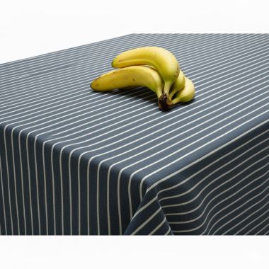 Navy Blue and White Stripes Matte Finish Wipe Clean Oilcloth Tablecloth
