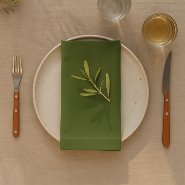 Plain Olive Green 100% Cotton Fabric Napkin Set