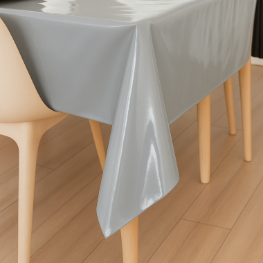 Plain Light Grey PVC Vinyl Wipe Clean Tablecloth
