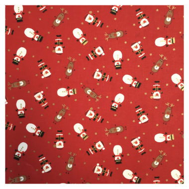 Red Snowmen, Santa and Reindeer 100% Cotton Fabric Tablecloth