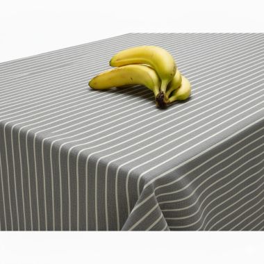 Smoke Grey and White Stripes Matte Finish Wipe Clean Oilcloth Tablecloth