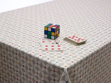Stone Grey Scandic Marguerite Floral Matte Finish Oilcloth WITH BIAS-BINDING HEMMED EDGING Wipe Clean Tablecloth