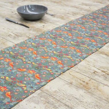 William Morris Strawberry Thief Grey 100% Cotton Lightweight Fabric Table Runner