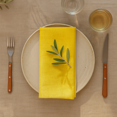 Plain Sunshine Yellow 100% Fabric Napkin Set