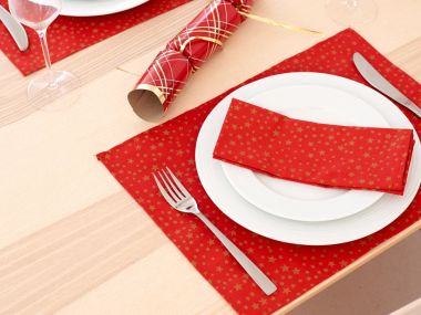 Red & Gold Christmas Stars 100% Cotton Fabric Placemat 