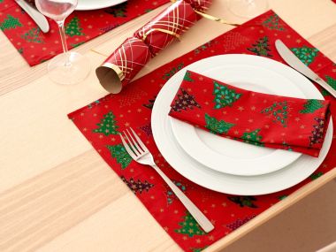 Red Green Christmas Trees Christmas Fabric Placemat 