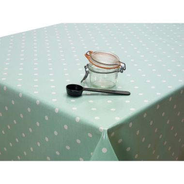 Dotty Duck Egg Polka Dot Oilcloth WITH BOXED CORNERS & BIAS-BINDING Wipe Clean Tablecloth