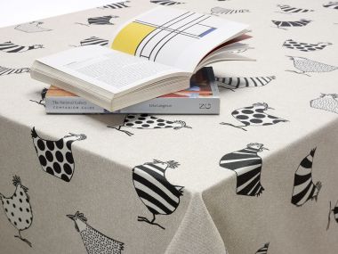 Beige Crazy Chickens Acrylic Wipe Clean Tablecloth