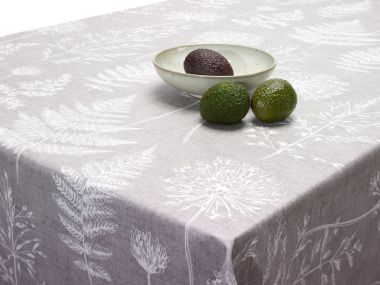 Chervil Dve Grey Oilcloth WITH BOXED CORNERS & BIAS-BINDING Wipe Clean Tablecloth