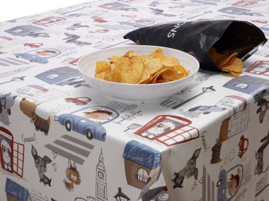 Woof Grey and Red British Dogs PVC Vinyl Wipe Clean Tablecloth