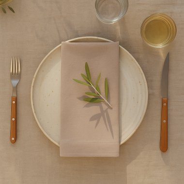 Plain Taupe 100% Cotton Fabric Napkin Set