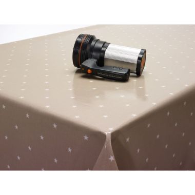Taupe and White Star 20 Metre Roll Oilcloth Tablecloth