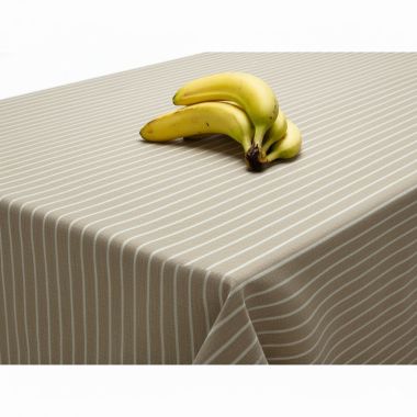 Taupe and White Stripes Matte Finish Wipe Clean Oilcloth Tablecloth