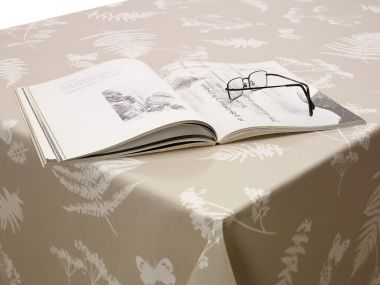 Taupe Moorland Oilcloth WITH BOXED CORNERS & BIAS-BINDING Wipe Clean Tablecloth
