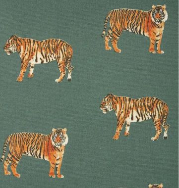 Duck Egg Teal Tigers 100% Cotton Curtain Upholstery Fabric