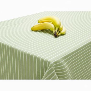 Willow Light Green and White Stripes Matte Finish Wipe Clean Oilcloth Tablecloth