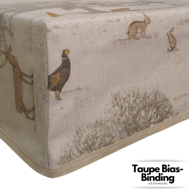 Beige Woodland Animals Oilcloth WITH BOXED CORNERS & BIAS-BINDING Wipe Clean Tablecloth Matte Finish