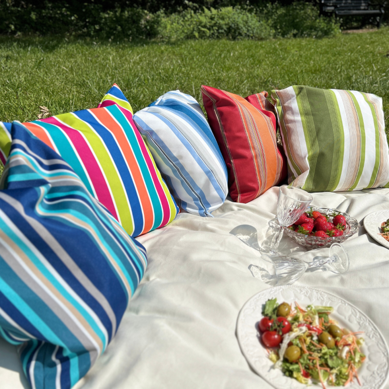 Vibrant Multi Stripe Water Repellent Fabric Outdoor Cushion Cover