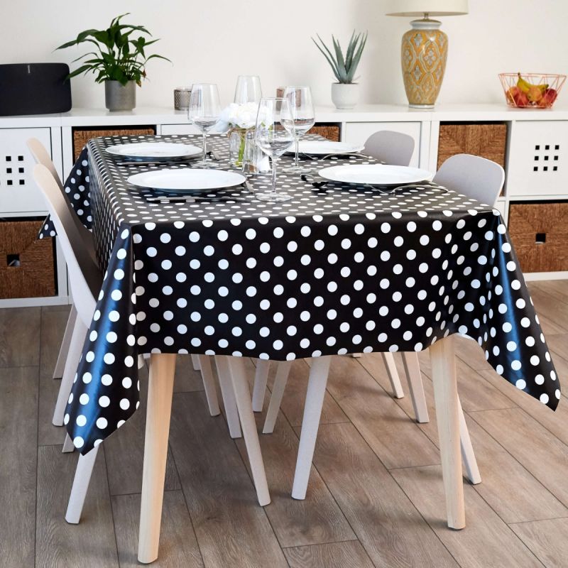 Black White Polka Dot PVC Vinyl Tablecloth