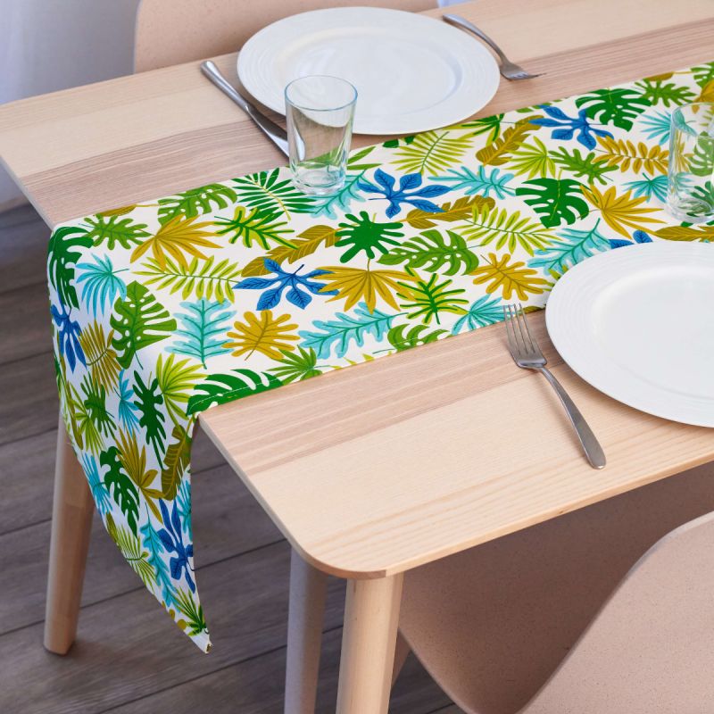 Green Blue Aqua Multi Botanic Floral 100 Cotton Table Runner