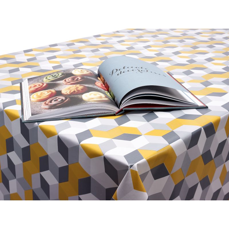 Buy Ochre Yellow and Grey Cubes PVC Vinyl Tablecloth Online