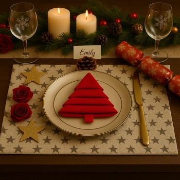 Linen and Grey Stars Fabric Placemat 