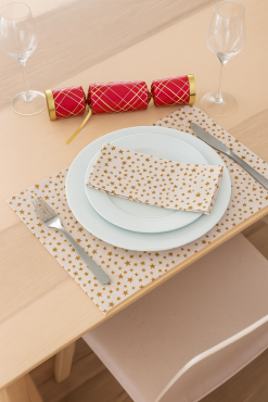 Cream and Gold Christmas Stars 100% Cotton Fabric Placemat 