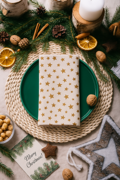 Cream & Gold Christmas Stars 100% Cotton Fabric Napkin