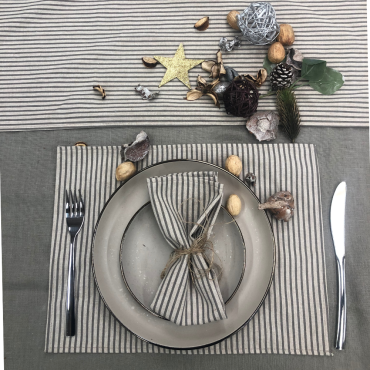 Linen and Grey Stripe Fabric Placemats