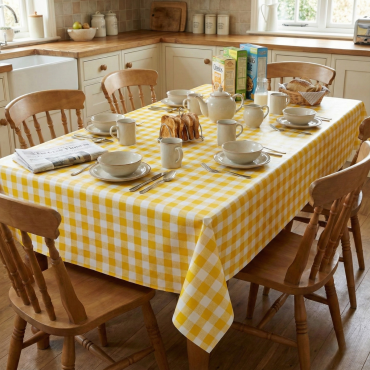 Yellow and White Gingham PVC Vinyl Wipe Clean Tablecloth