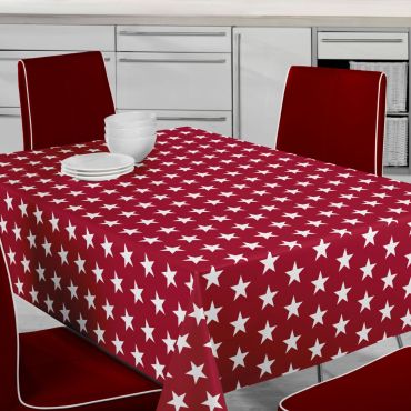 Red and White Large Star PVC Vinyl Wipe Clean Tablecloth