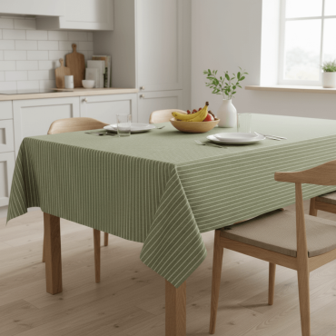 Green and White Stripe Wipeclean Oilcloth Tablecloth