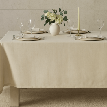 Plain Beige Fabric Tablecloth Table Setting
