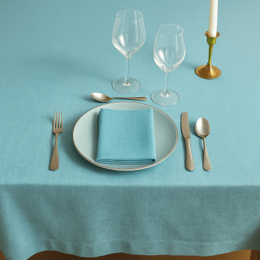 Plain Turquoise Cotton Blend Fabric Tablecloth-Extra Wide Available