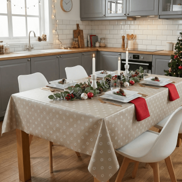 Grey/Taupe Snowflakes PVC Vinyl Wipe Clean Tablecloth